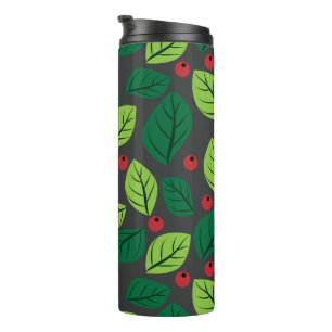 Bouteilles Isothermes Feuilles Vertes, Baies Rouges, Motif De Feuilles