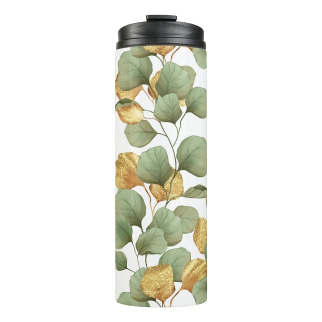 Bouteilles Isothermes Feuilles verts et or. Motif (Devant)