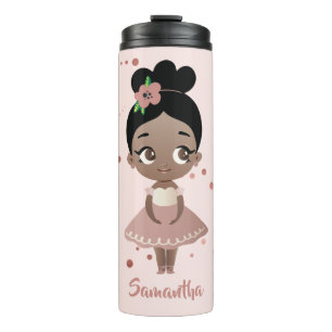 Bouteilles Isothermes Fille afro-américaine Ballerina avec fleur, rose