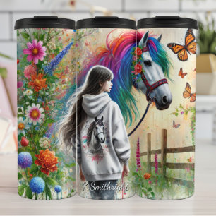 Bouteilles Isothermes Fille Arc-en-ciel Cheval Papillon Prairie Magie