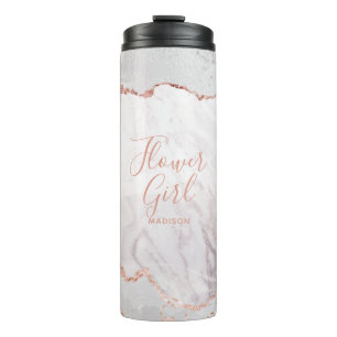 Bouteilles Isothermes Fille de fleur en marbre d'agate or rose et blanc