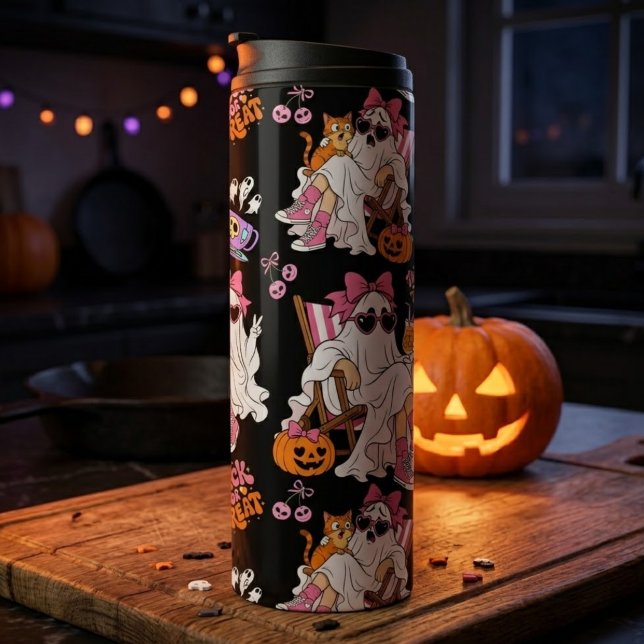 Bouteilles Isothermes Fille fantôme rose Halloween Mignonne Épouvantable (Créateur téléchargé)