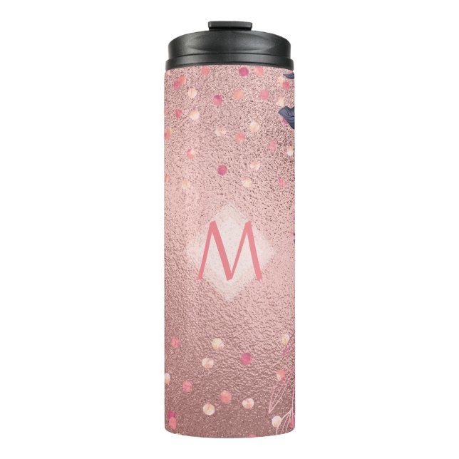 Bouteilles Isothermes Fille jamais ROSEGOLD Bleu rose Floral MONOGRAS (Devant)