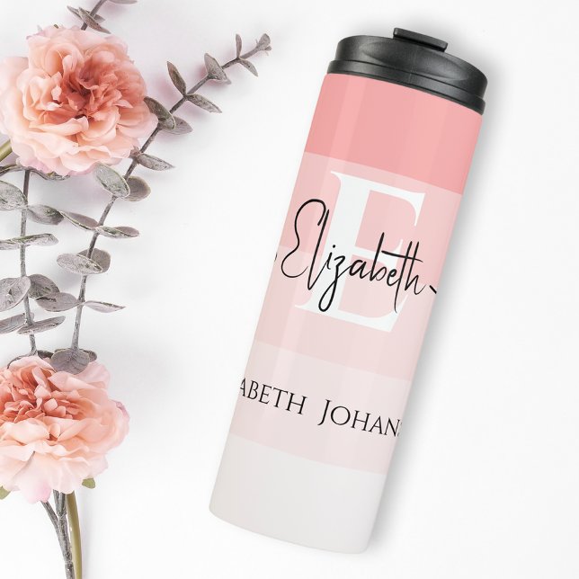 Bouteilles Isothermes Fille moderne Blush rose rayures blanc Monogramme (Créateur téléchargé)