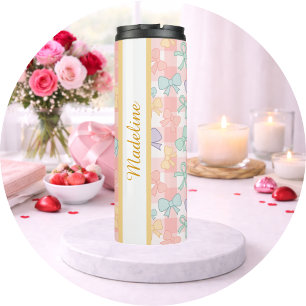 Bouteilles Isothermes Fille Personnalisée Joli Nœud Nom Gingham