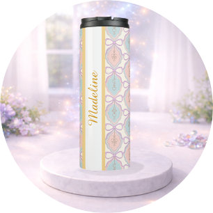 Bouteilles Isothermes Fille Personnalisée Rose Pastel Bleu Joli Nom de N