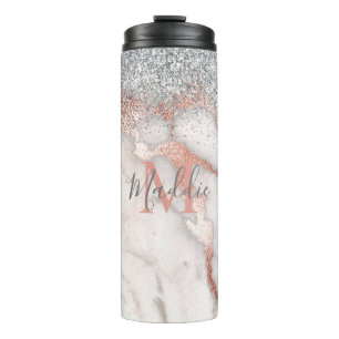 Bouteilles Isothermes Fille Rose Gold Marbre Argent Nom monogramme