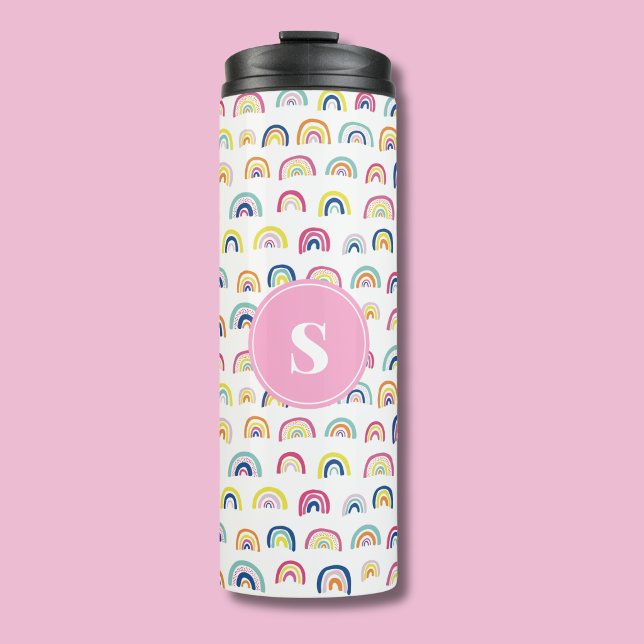 Bouteilles Isothermes Filles arc-en-ciel monogrammées (Rainbow pattern monogram thermal tumbler)