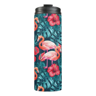 Bouteilles Isothermes Flamant rose et aquarelle du jardin tropical
