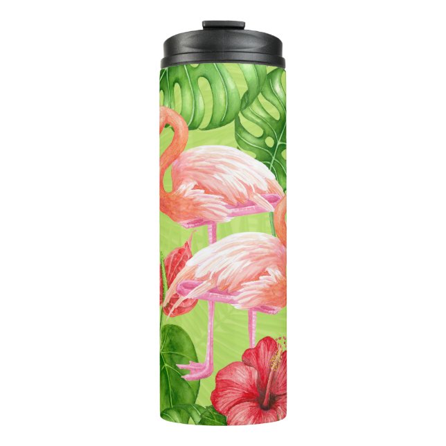 Bouteilles Isothermes Flamant rose et plantes tropicaux (Devant)