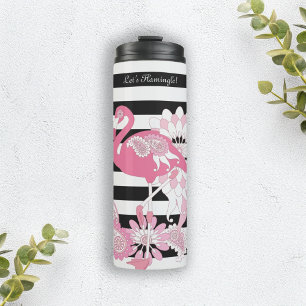 Bouteilles Isothermes Flamant Rose Fantaisiste Rayé Noir et Blanc