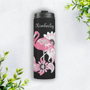 Bouteilles Isothermes Flamant rose moderne personnalisé noir rose