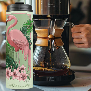 Bouteilles Isothermes Flamant Rose Tropical Feuilles de Palmier Vert Lys