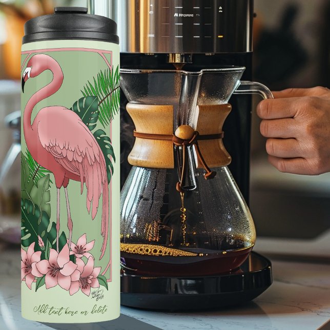 Bouteilles Isothermes Flamant Rose Tropical Feuilles de Palmier Vert Lys (Créateur téléchargé)