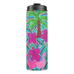 Bouteilles Isothermes Flamants roses de plage et palmiers Imprimer
