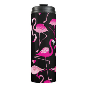Bouteilles Isothermes flamants roses, motif sans soudure foncée.