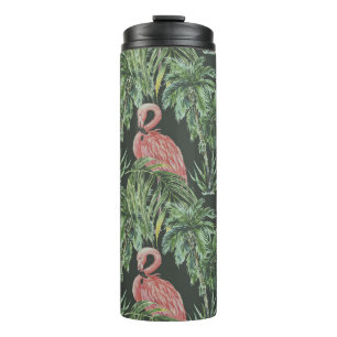 Bouteilles Isothermes Flamants roses, motif vintage tropical.