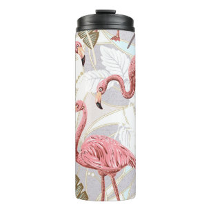 Bouteilles Isothermes Flamants roses, palmiers feuilles : motif vintage.