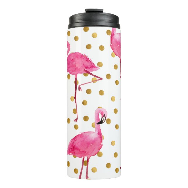 Bouteilles Isothermes Flamants roses, points dorés, aquarelle. (Devant)