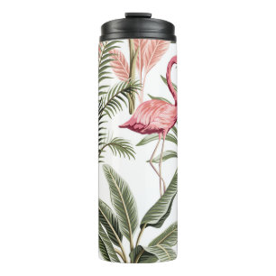 Bouteilles Isothermes Flamingo vintage rose tropicale, bananiers et