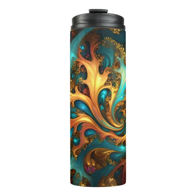 Bouteilles Isothermes Flammes Abstraites or Turquoise orange, (Devant)