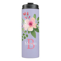 Fleur aquarelle, nom et monogramme sur lavande