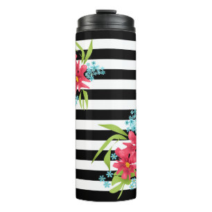 Bouteilles Isothermes Fleur bouquet rayé noir blanc floral s