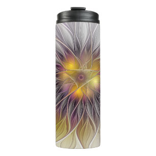 Bouteilles Isothermes Fleur colorée lumineuse, fractale moderne abstrait