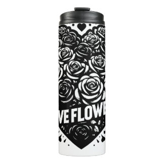 Bouteilles Isothermes Fleur d'amour noir et blanc