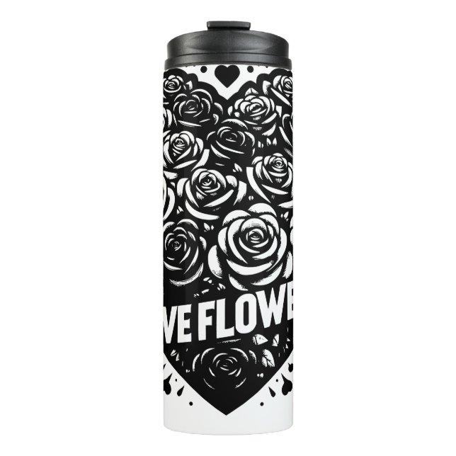 Bouteilles Isothermes Fleur d'amour noir et blanc (Devant)