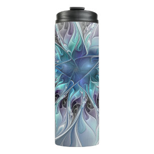 Bouteilles Isothermes Fleur de fractale moderne abstraite avec du bleu