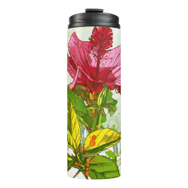 Bouteilles Isothermes Fleur de ketmie - peinture d'aquarelle (Devant)