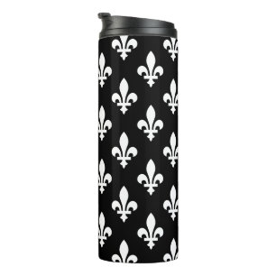 Bouteilles Isothermes Fleur de Lis Motif, Royal French, Blanc sur Noir