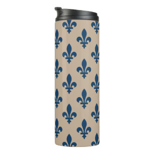 Bouteilles Isothermes Fleur de Lis Motif, Royal French Blue sur Crème