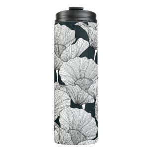 Bouteilles Isothermes Fleur de pavot, ligne blanche noire.