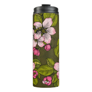 Bouteilles Isothermes Fleur de pomme sur vert foncé