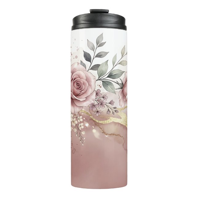 Bouteilles Isothermes Fleur de rose doré rosé (Devant)