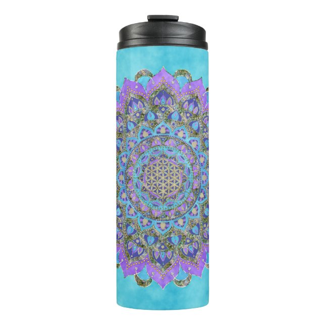 Bouteilles Isothermes Fleur de Vie - Mandala de style indien 2 (Devant)