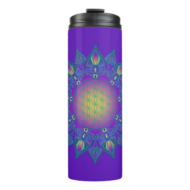 Bouteilles Isothermes Fleur de Vie - Mandala Indien 3 (Devant)