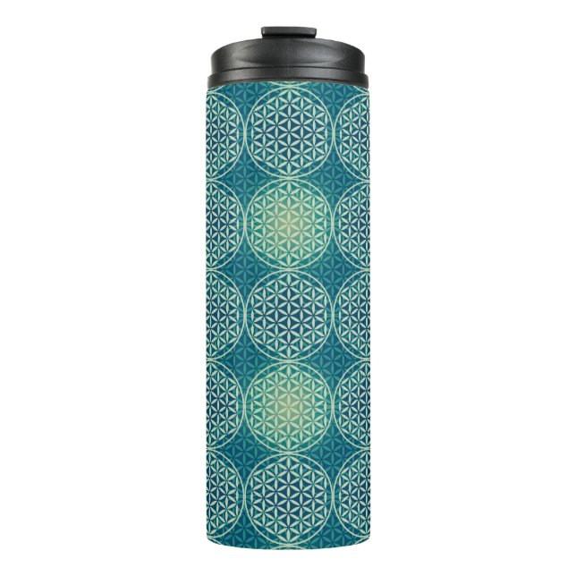 Bouteilles Isothermes Fleur de vie - motif de timbre - bleu cyan (Devant)