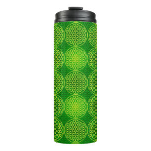 Bouteilles Isothermes Fleur de vie - motif de timbre - vert