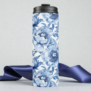Bouteilles Isothermes Fleur en porcelaine bleu botanique Art Nouveau