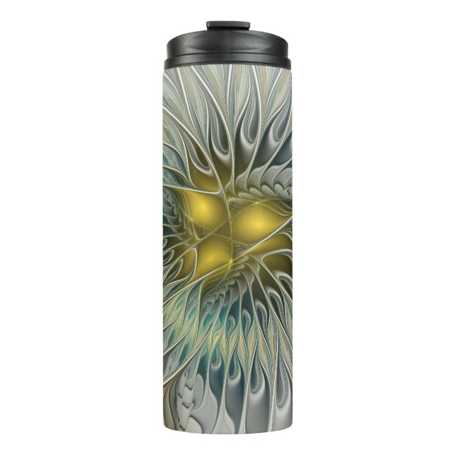 Bouteilles Isothermes Fleur Fantastique Argent Doré Art Fractal Abstrait (Devant)