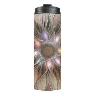 Bouteilles Isothermes Fleur joyeuse abstraite beige marron floral fracta