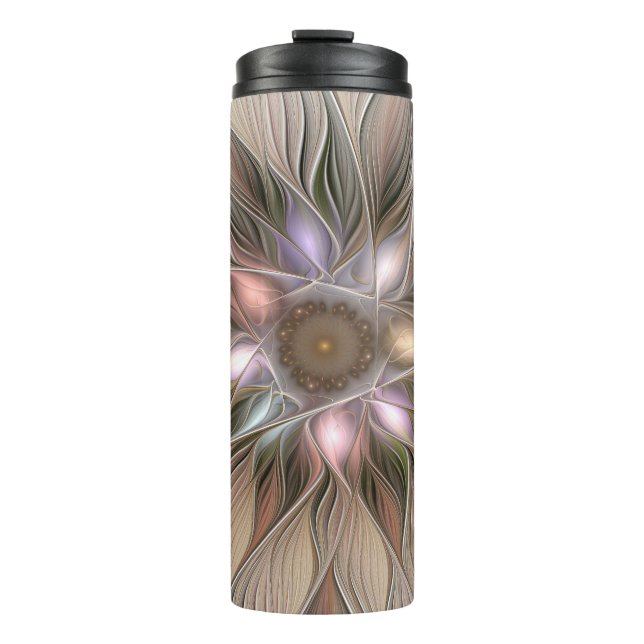 Bouteilles Isothermes Fleur joyeuse abstraite beige marron floral fracta (Devant)