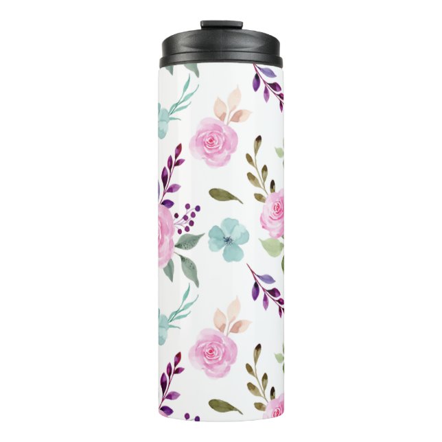 Bouteilles Isothermes Fleur rose aquarelle sans couture (Devant)