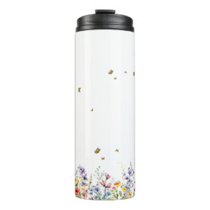 Bouteilles Isothermes Fleur sauvage aquarelle colorée avec papillon