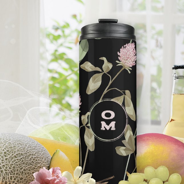 Bouteilles Isothermes Fleur sauvage moderne Monogramme Rose noir (Black Clover Rose Monogram Thermal Tumbler ©Susanne Sachers - Sunny Mind Design 🌞)