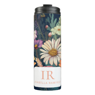 Bouteilles Isothermes Fleur sauvage personnalisé avec nom et monogramme