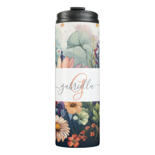 Bouteilles Isothermes Fleur sauvage personnalisé avec nom et monogramme